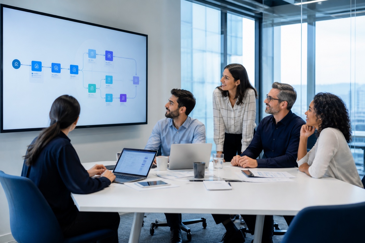 Business team reviewing a customer workflow